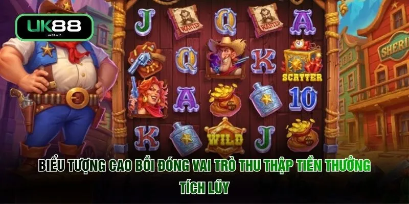 Cowboys Gold - 6.500x Giá Trị Thưởng Tại Miền Tây Hoang Dã 4 Biểu tượng cao bồi đóng vai trò thu thập tiền thưởng tích lũy